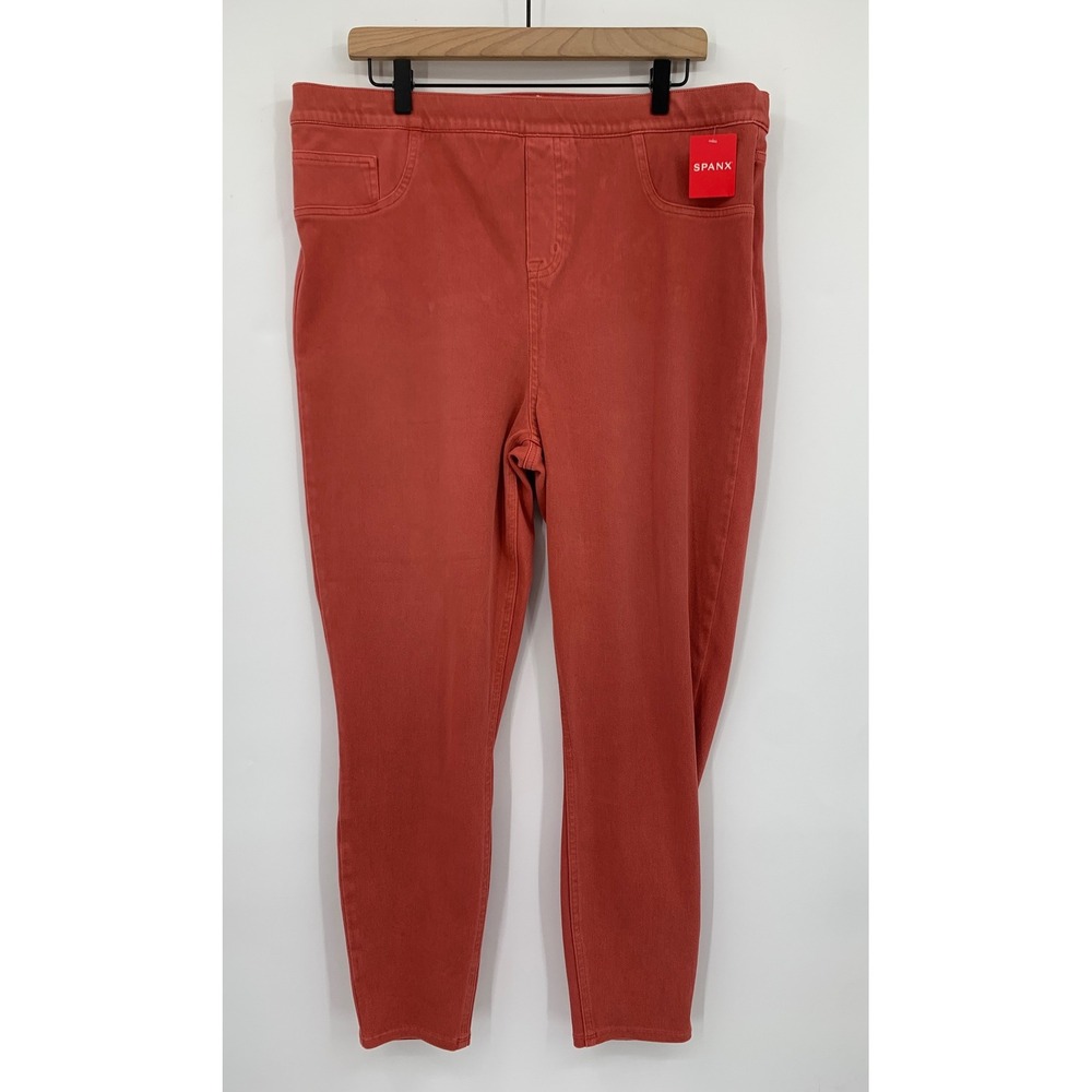 Spanx Pants Womens 2X Orange Red Jeanish Leggings Pull On Compression NEW